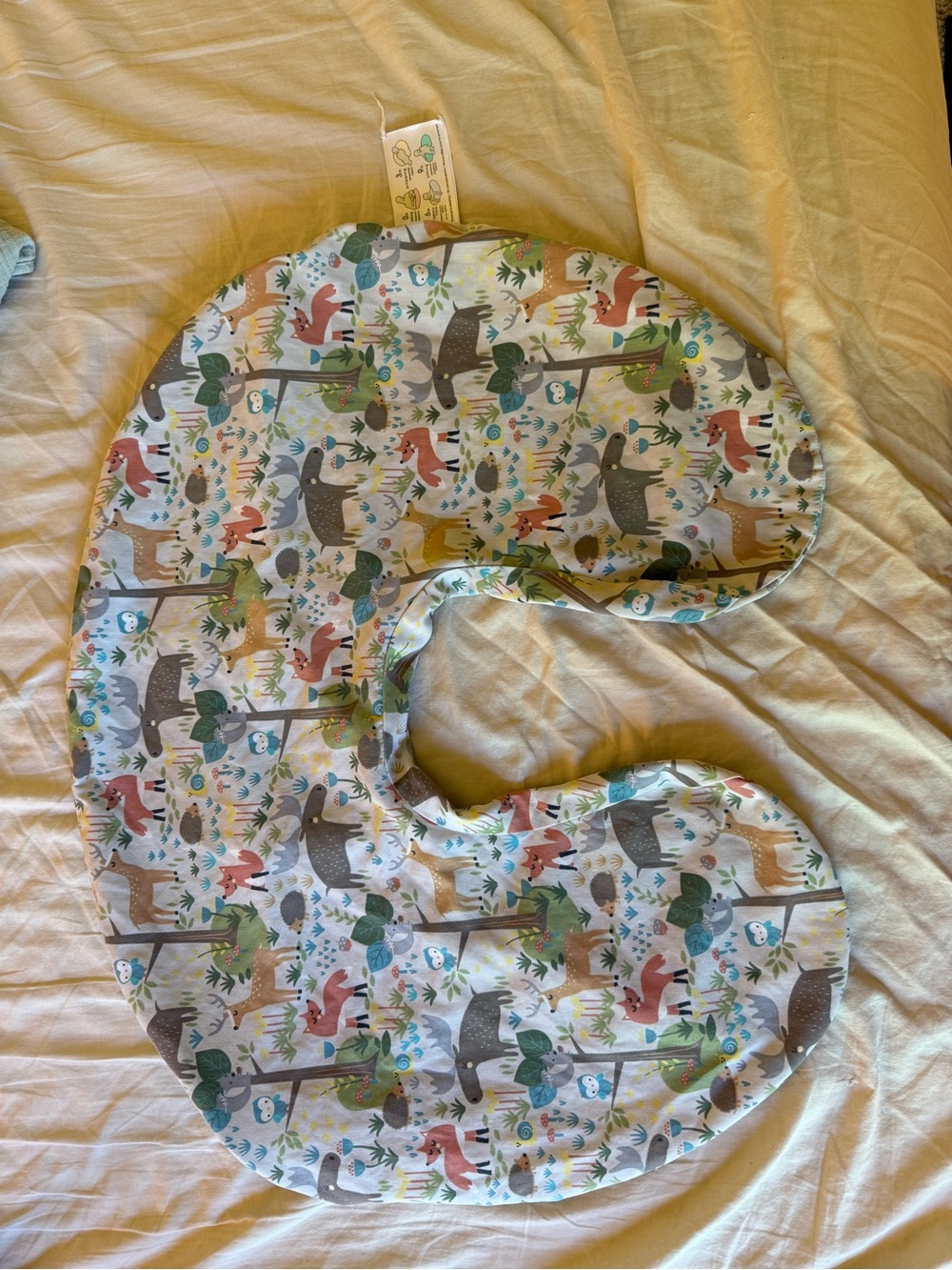 Boppy Nursing Pillow Cover in White with Green, Brown, Gray, Pink Accents